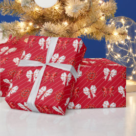 赤と白のクリスマスリボン ラッピングペーパー