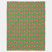 赤と白のクリスマス懸命キャンディ付き緑 フリースブランケット (正面)