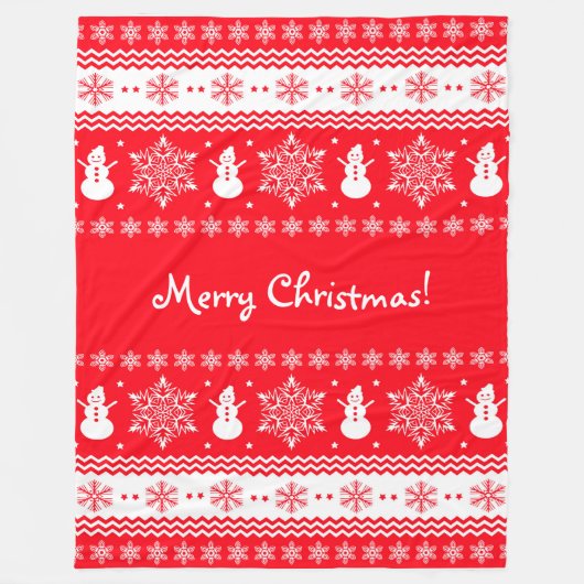 赤と白のクリスマス フリースブランケット (正面)