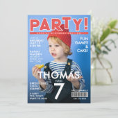 赤と白のクールな雑誌の表紙の子供の有名人の写真 招待状 (スタンド正面)