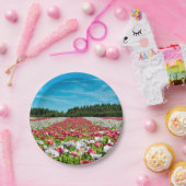 赤と白のケシの花畑 ペーパープレート (パーティー)