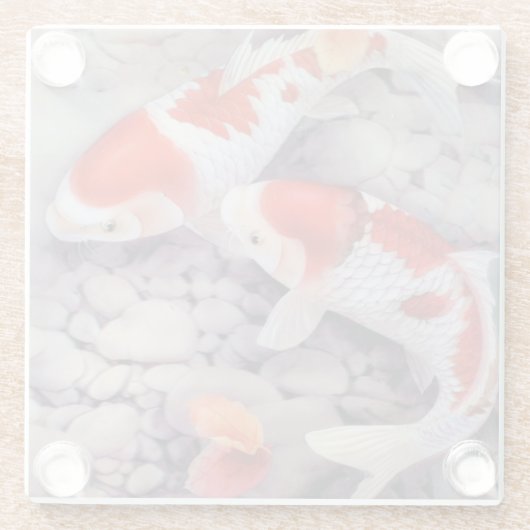 赤と白のコイの魚のいる池 ガラスコースター (裏面)