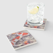 赤と白のコイの魚のいる池 ストーンコースター (横)