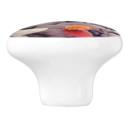 赤と白のコイの魚のいる池 セラミックノブ (側面)