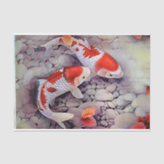 赤と白のコイの魚のいる池 薄葉紙