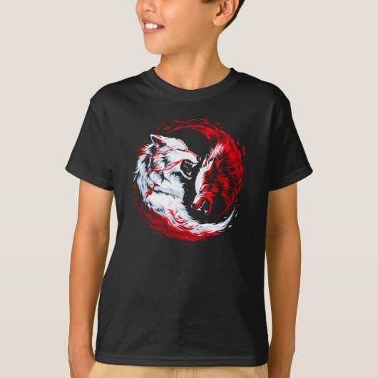 赤と白のコズミックウルフウォリアー Tシャツ (正面)