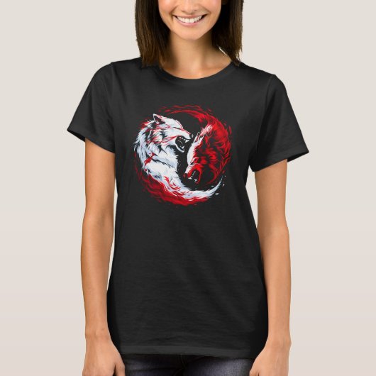 赤と白のコズミックウルフウォリアー Tシャツ (正面)