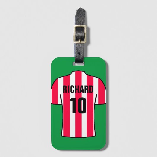 赤と白のサッカーシャストライプツ ラゲッジタグ (正面縦)