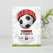 赤と白のサッカーボールの誕生日パーティー 招待状 (スタンド正面)