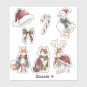 赤と白のサンタ帽子のキャンディケインの動物たちのクリスマス シール (シート)