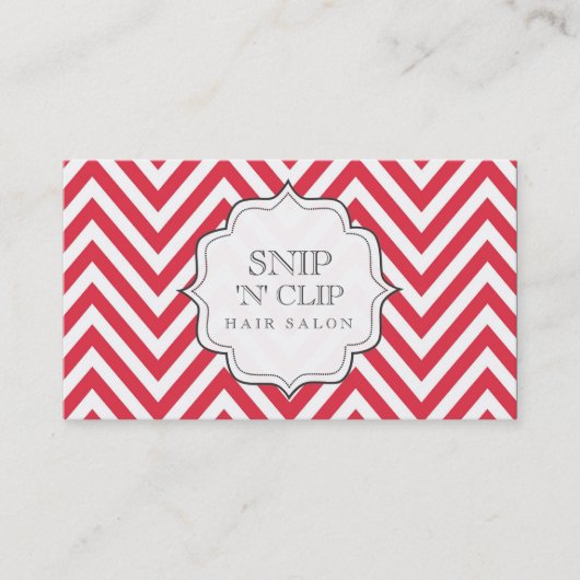 赤と白のシェブロンストライプ美容師カード 予約カード (正面)