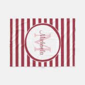 赤と白のシックで大きいストライプのモノグラムのな名前 フリースブランケット (正面(横))