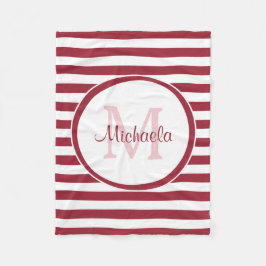 赤と白のシックで大きいストライプのモノグラムのな名前 フリースブランケット
