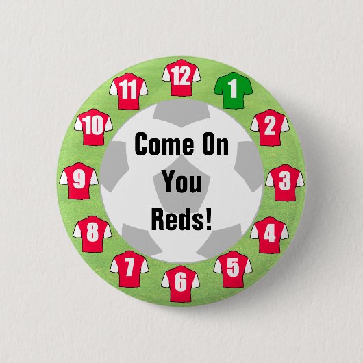 赤と白のシャツを持つサッカーチームバッジ 缶バッジ (正面)