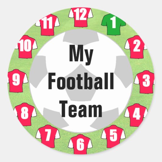 赤と白のシャツを着たサッカーチームのシール ラウンドシール (正面)