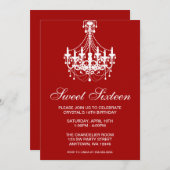 赤と白のシャンデリアのSweet sixteenの誕生日 招待状 (正面/裏面)