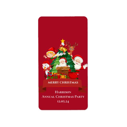 赤と白のシンプルなメリークリスマス ラベル (正面)