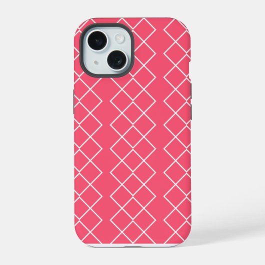 赤と白のスクエアチェーン iPhone 15ケース (裏面)