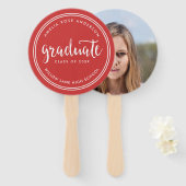 赤と白のスクリプストライプトの大学院写真 ハンドファン (正面&裏面)