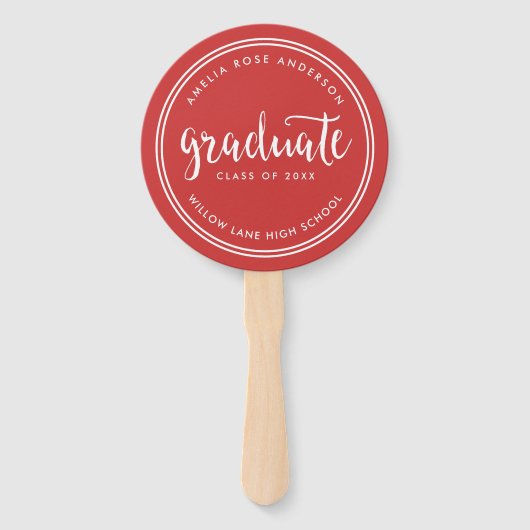 赤と白のスクリプストライプトの大学院写真 ハンドファン (正面)