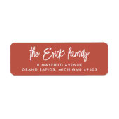 赤と白のスクリプト書道とモダンタイポグラフィ ラベル (正面)