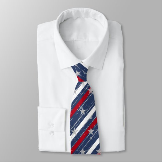 赤と白のストライプが施された星条旗の4th of July ネクタイ (タイ)