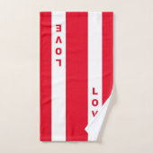 赤と白のストライプにLoveの文字 バスタオルセット (ハンドタオル)