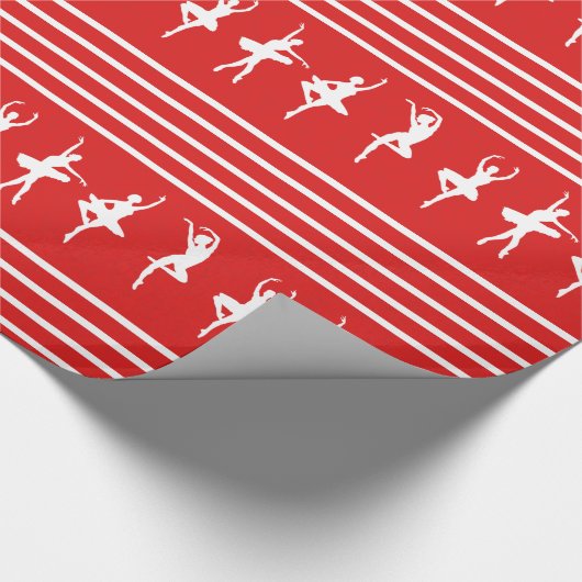 赤と白のストライプのなバレエダンサーのクリスマス ラッピングペーパー (角)