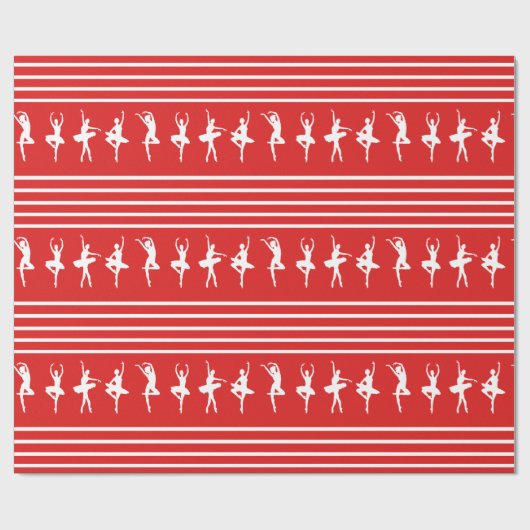 赤と白のストライプのなバレエダンサーのクリスマス ラッピングペーパー (フラット)