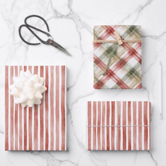 赤と白のストライプのクリスマス ラッピングペーパーシート (正面)