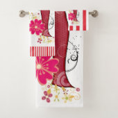 赤と白のストライプバスルームフローラ バスタオルセット (インサイチュ)