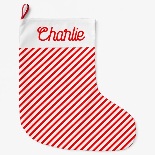 赤と白のストライプパーソナライズされた ラージクリスマスストッキング