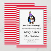 赤と白のストライプフレームのユーモア誕生日パーティー 招待状 (正面/裏面)