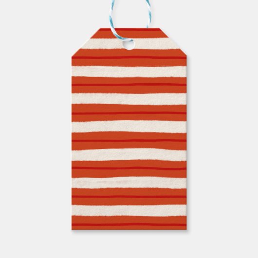 赤と白のストライプ質感のあるクリスマスの休日 ギフトタグ (正面)