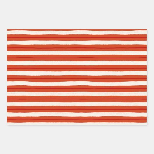 赤と白のストライプ質感のあるクリスマスの休日 ラッピングペーパーシート (正面3)