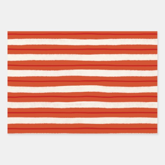 赤と白のストライプ質感のあるクリスマスの休日 ラッピングペーパーシート (正面2)