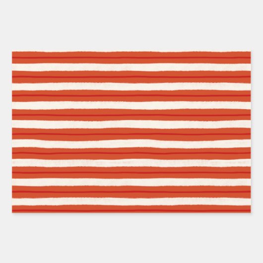 赤と白のストライプ質感のあるクリスマスの休日 ラッピングペーパーシート (正面)