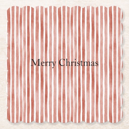 赤と白のストライプ クリスマス ペーパーコースター (正面)