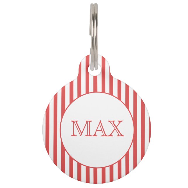 赤と白のストライプ |パーソナライズされたペットタグ ペット　ネームタグ (正面)