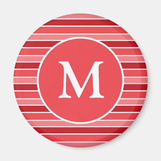 赤と白のストライプ モノグラム入り マグネット (正面)