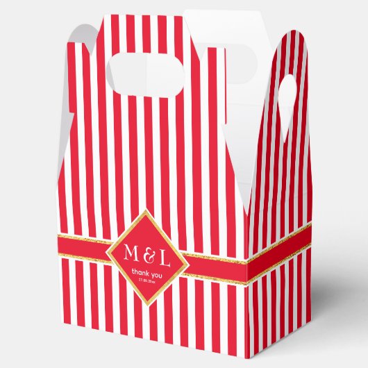 赤と白のストライプw.金ゴールドありがとう フェイバーボックス (オープン)