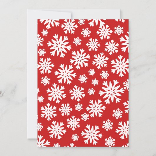 赤と白のスノーフレークとリースクリスマスフォト シーズンカード (裏面)