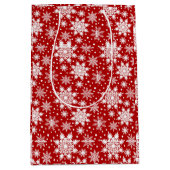 赤と白のスノーフレークのシームレスなパターン ミディアムペーパーバッグ (正面)