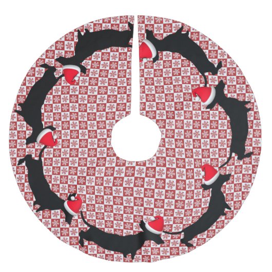 赤と白のスノーフレークのダックスシャンドツリースカート ブラッシュドポリエステルツリースカート (正面)