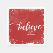 赤と白のスパークル信じスクリスマス スタンダードカクテルナプキン (正面)
