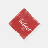 赤と白のスパークル信じスクリスマス スタンダードカクテルナプキン (角)