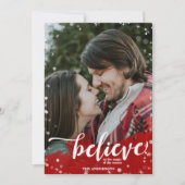 赤と白のスパークル Believe in the Magic クリスマス 招待状 (正面)