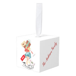 赤と白のソリのクリかわいらしスモダン キューブオーナメント