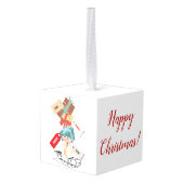 赤と白のソリのクリかわいらしスモダン キューブオーナメント (裏面アングル)