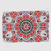 赤と白のチェスまたはピクセルの万華鏡のように千変万化するパターン円形 ゴルフタオル (横)